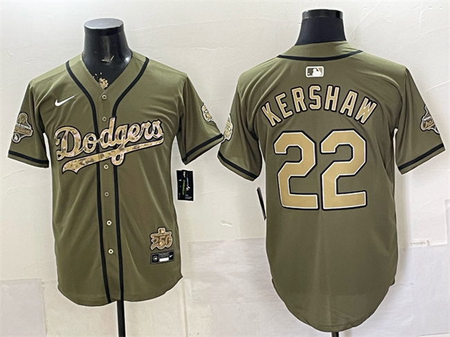 Men's Olive Los Angeles Dodgers #22 Clayton Kershaw 2026 Armed Forces Day Stitched Baseball Jersey